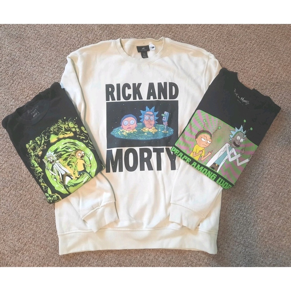 Rick and Morty Crewneck Sweatshirt & 2 Graphic Tees Size Large Vintage 90's